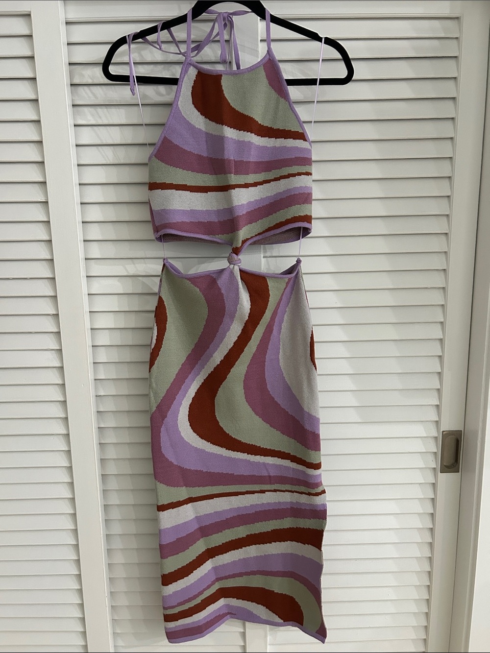 Lilac Swirl Halter Cutout Midi Dress